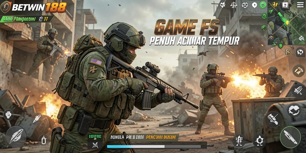 Tangkapan layar gameplay BETWIN188 dengan aksi tembak-menembak yang intens.