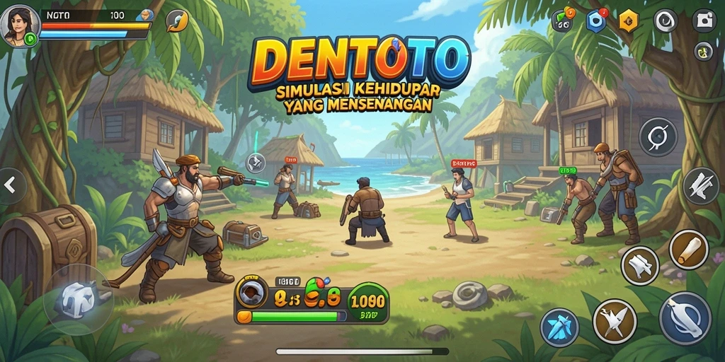 Screenshot DENTOTO menampilkan aksi seru dalam simulasi kehidupan.