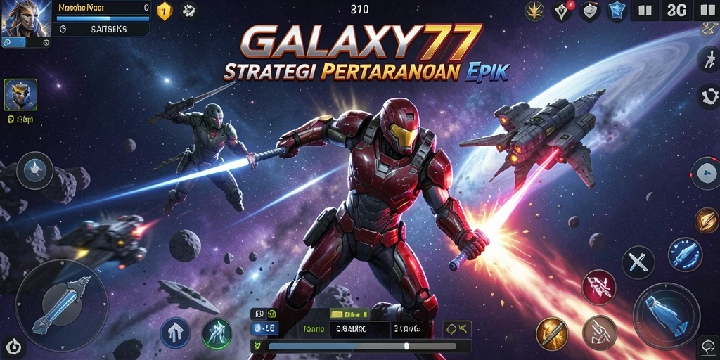 Tangkapan layar gameplay <strong>GALAXY77</strong> menunjukkan aksi pertempuran luar angkasa yang mendebarkan.