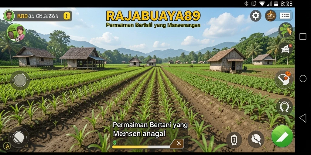 Tampilan gameplay RAJABUAYA89 dengan aktivitas bertani yang seru.
