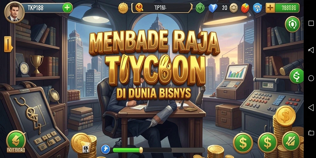 Tampilan gameplay TKP188 dengan manajemen bisnis yang dinamis.