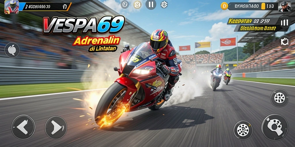Gameplay VESPA69 yang mendebarkan dan penuh aksi balap.